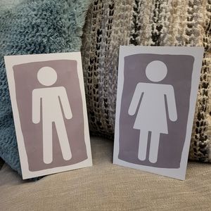 Male & Female Signs~Bedroom or Bathroom Decor 6" × 10" White & Grey